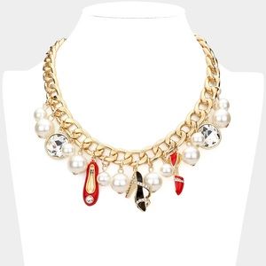 Chunky gold link charm necklace